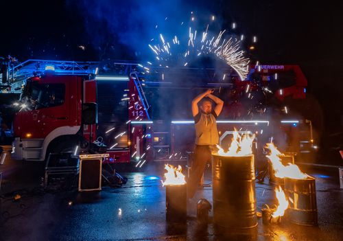 Feuershow Industrial Fire mit Funken Poi